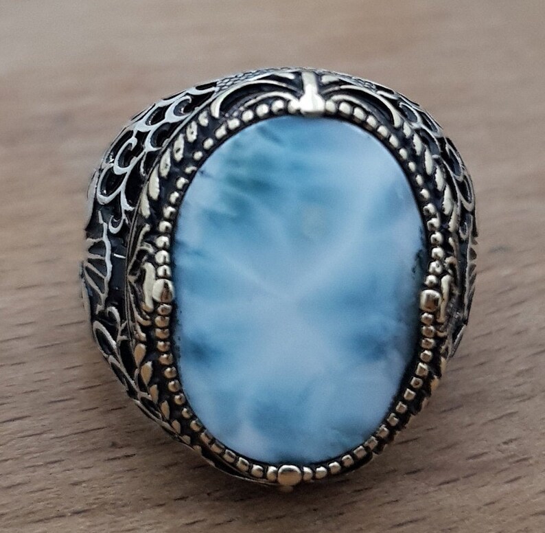 Natural Larimar Mens Ring Dominican Larimar Mens Ring Etsy