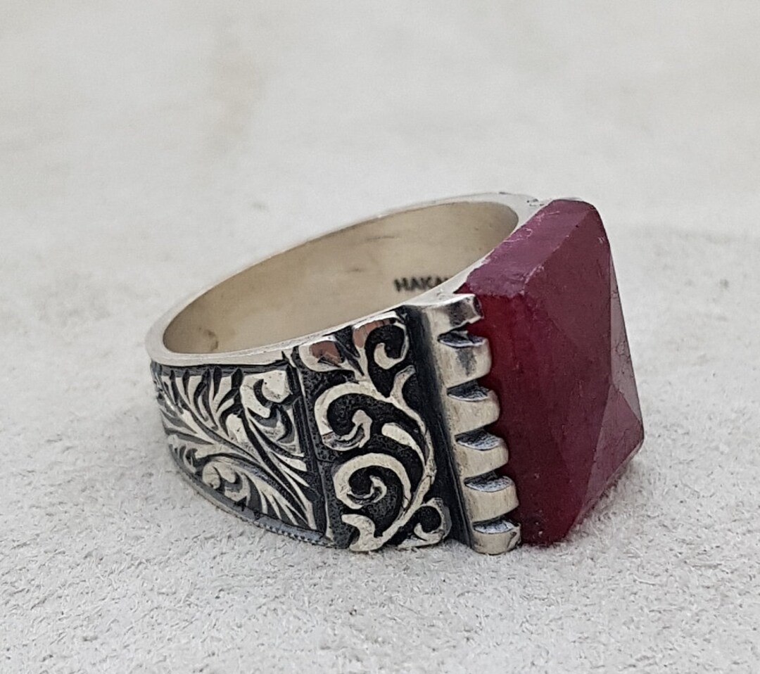 Engraved Mens Rings Ruby Ring for Men Man Jewelry Handmade 925 Etsy