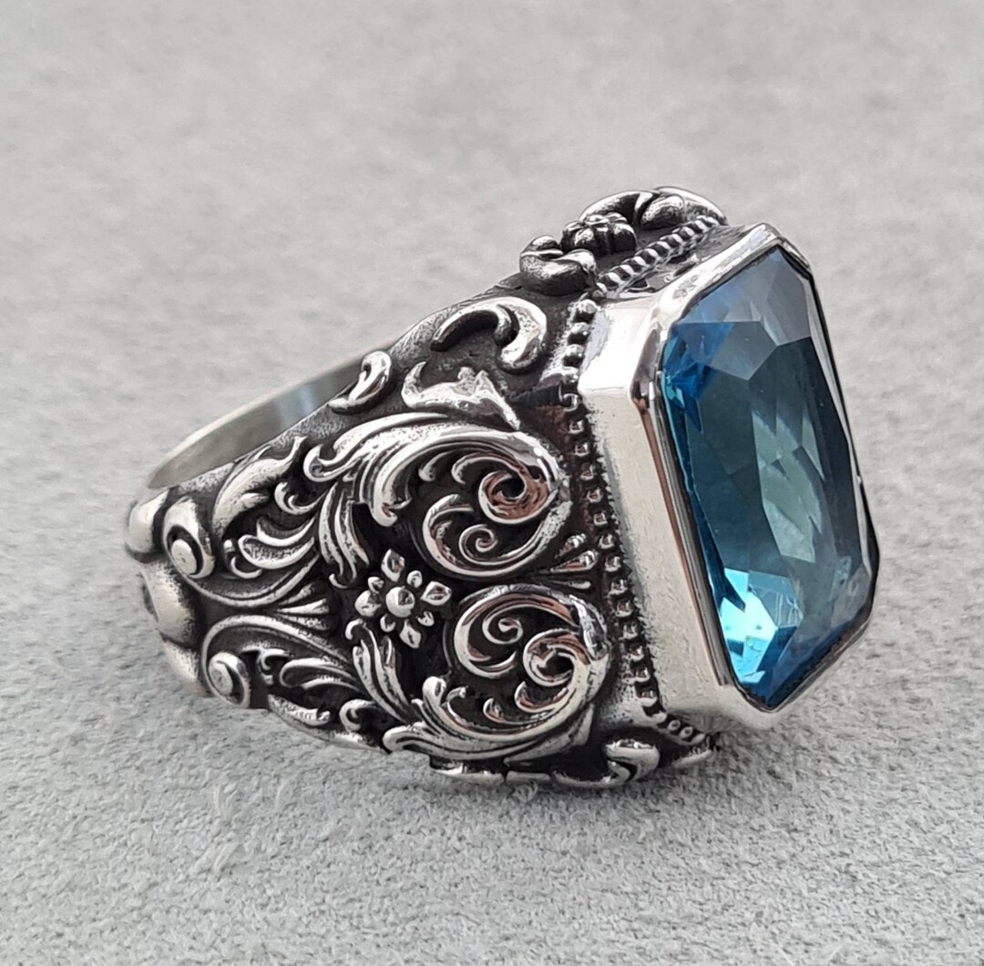 Aquamarine Stone Men's Ring Man's Blue Stone Ring - Etsy