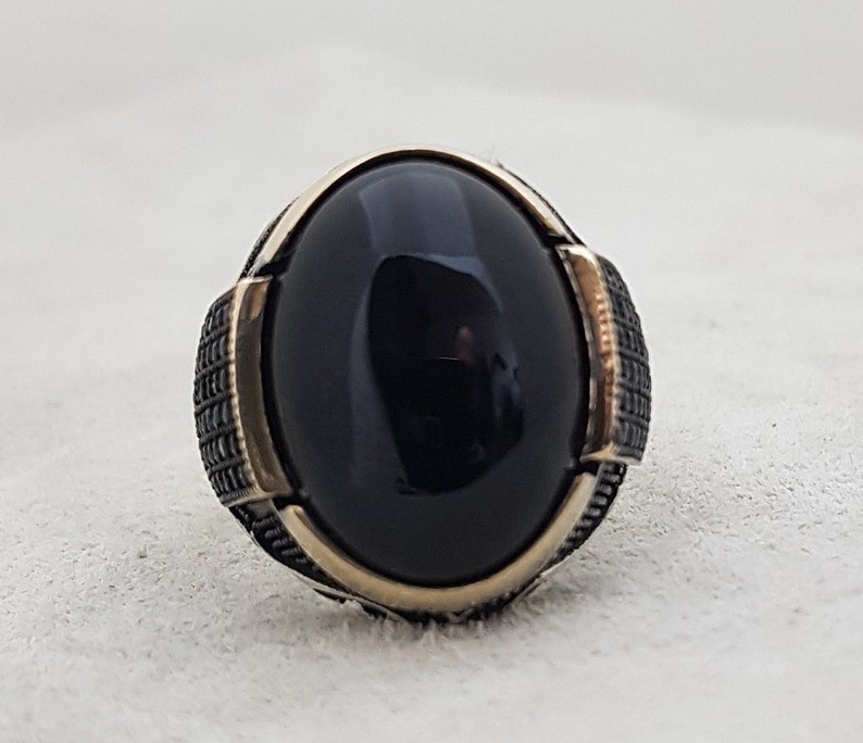 Mens Onyx Ring Mens Silver Black Ring Engagement Mens Ring Etsy