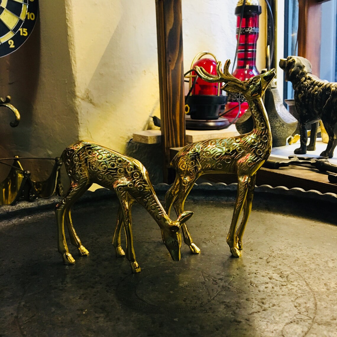 Vintage Solid Brass Deer Statues Mid Century Brass Stag Deer Etsy