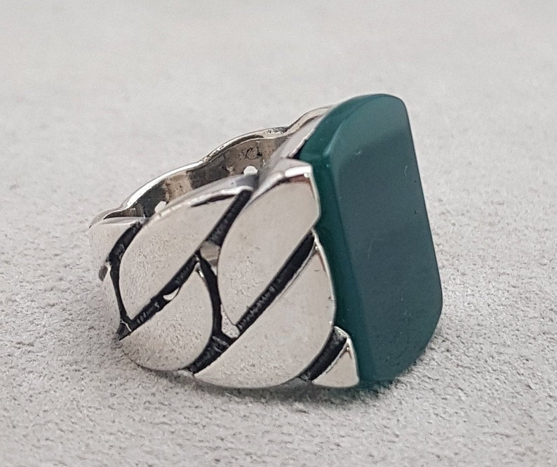 Unique Mens Ring For Men Jade Gemstone Man Jewelry Silver Engraved Ring free express shipping