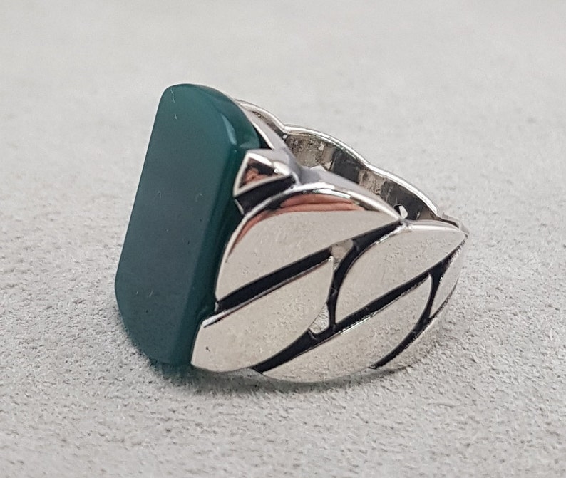 Unique Mens Ring For Men Jade Gemstone Man Jewelry Silver Engraved Ring free express shipping