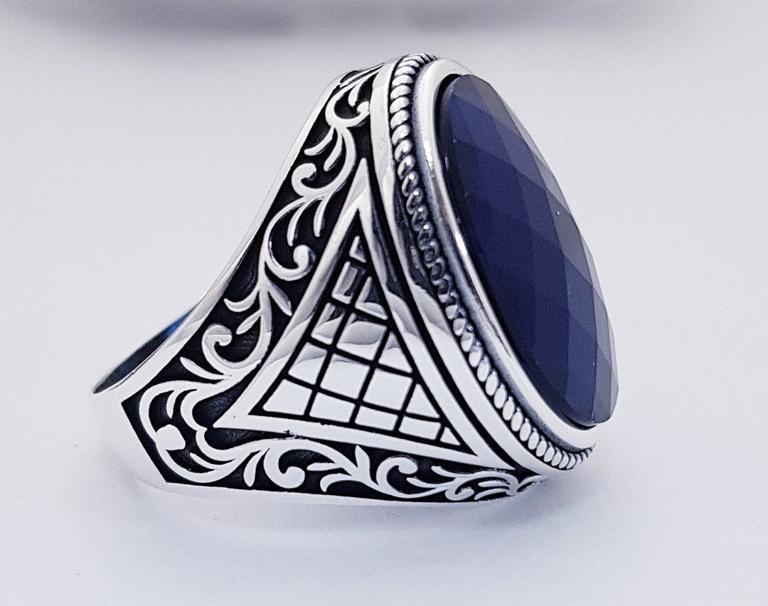 Unique Mens Ring Rings for Men Ring Lab Sapphire Man Jewelry Etsy