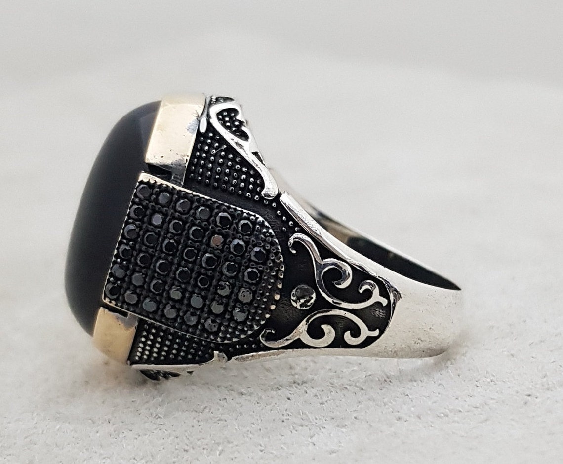 Mens Onyx Ring Mens Silver Black Ring Engagement Mens Ring Etsy