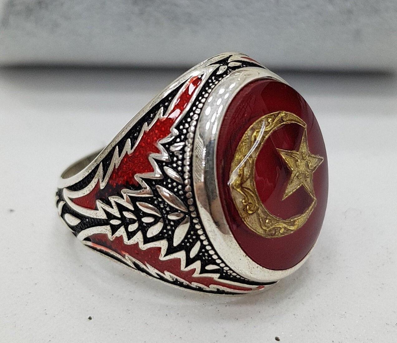 925k Sterling Silver Crescent and Star Ring Islamic Ring Etsy