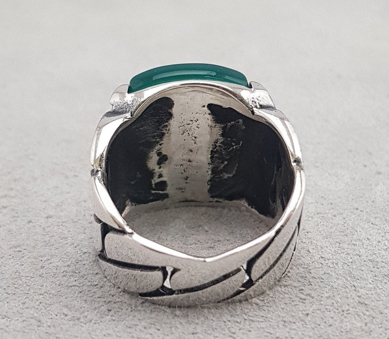 Unique Mens Ring For Men Jade Gemstone Man Jewelry Silver Engraved Ring free express shipping