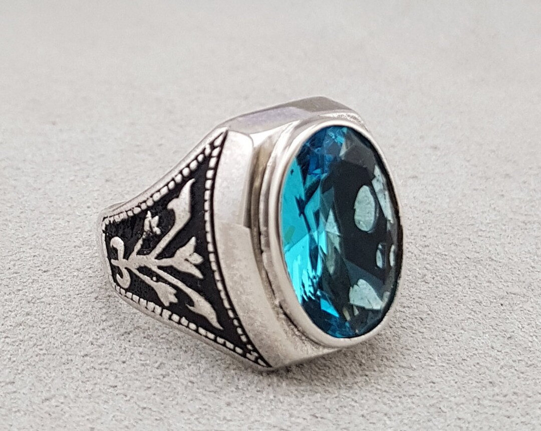 925 Sterling Silver Mens Ring Blue Stone Ring Ring. Etsy