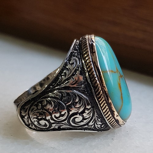 Natural Turquoise Ring-handmade Silver Ring-925 Sterling - Etsy