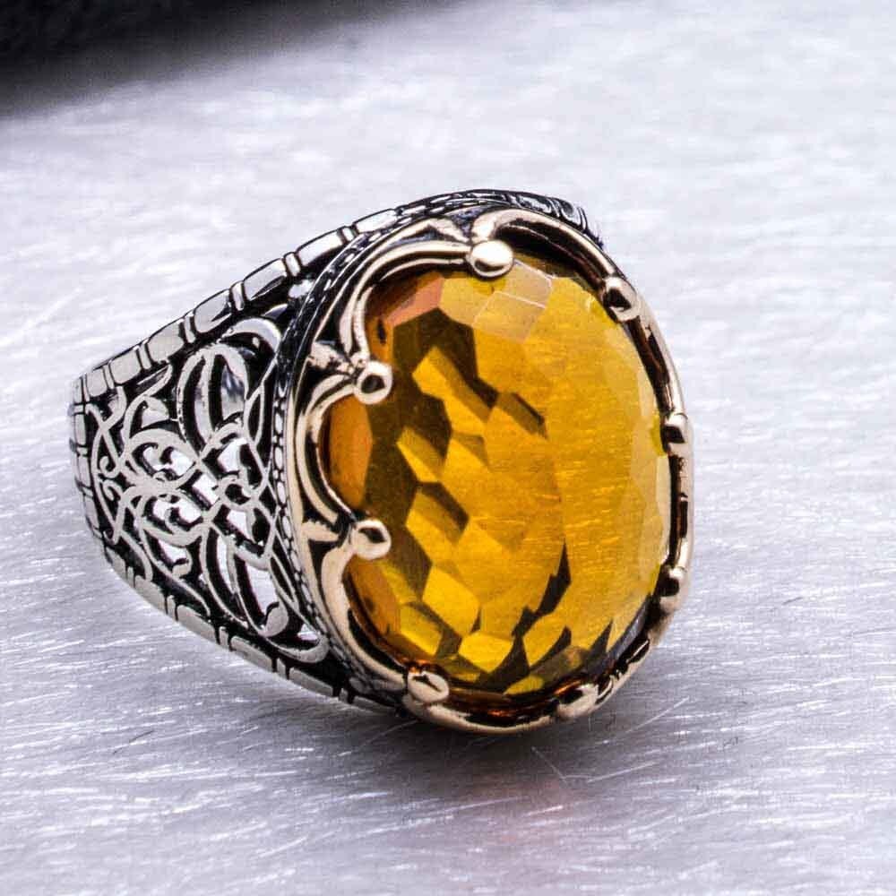 925 Sterling Silver Men's Ring Citrine Stone Ring. Free - Etsy