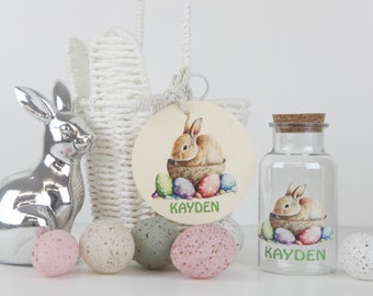 Personalised Easter Jar & Tag Bundle | Easter Basket Tags | Easter Egg Basket Tag and Gift Jars Personalised | Personalised Easter Gift Jar