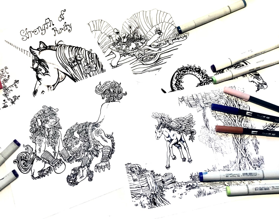 Printable Coloring Pages: Mythical Collection 1 - Etsy