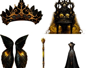 Black Gold Queen: Fantasy Digital Stock png AI Images for Photo manipulation and overlays