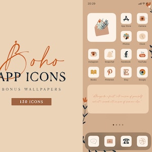 Iconos de aplicaciones estilo boho, beige neutro, portadas para aplicaciones iOS 14