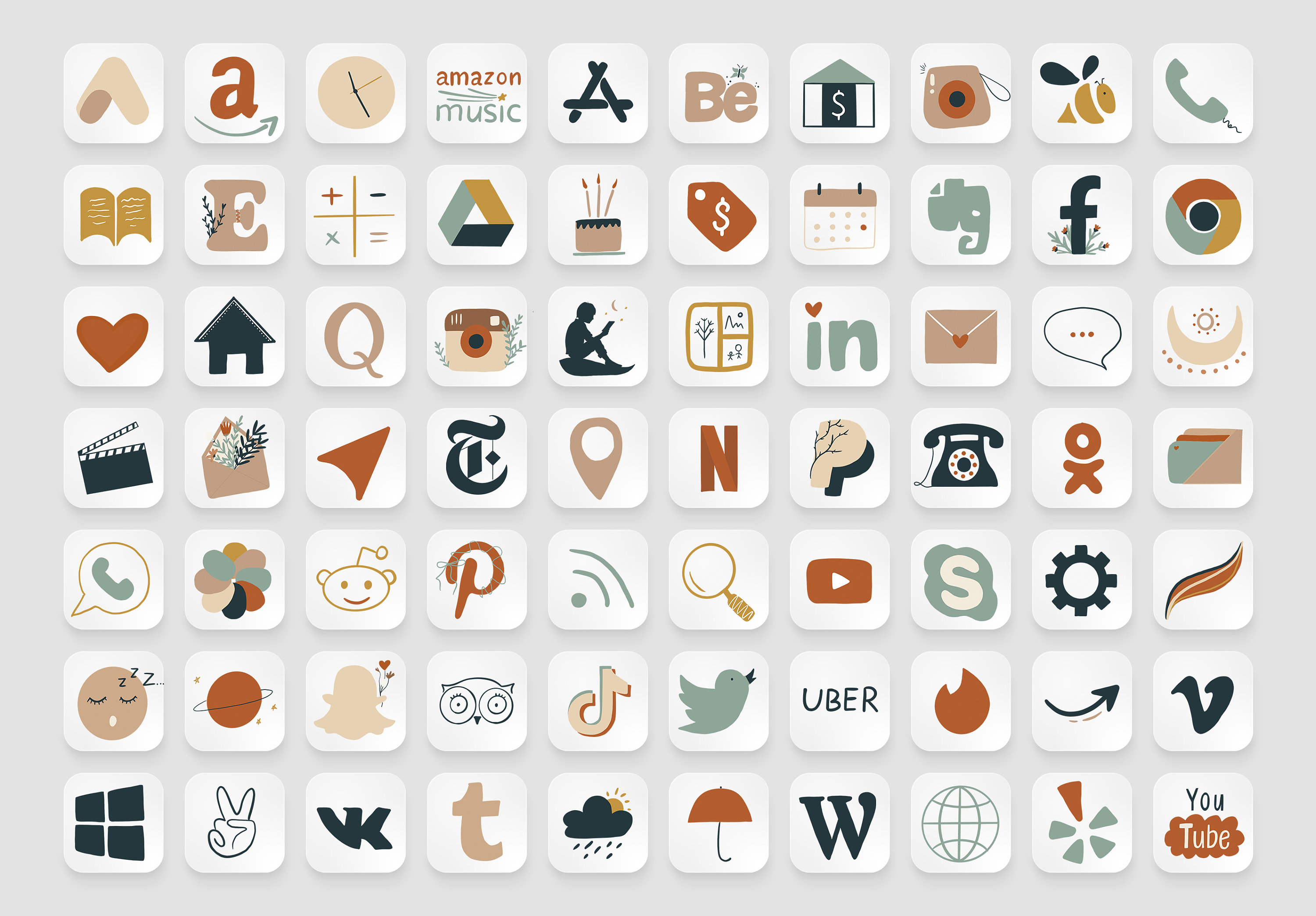 Hand Drawn App Icons, Ios 14 Theme (PNG) - Etsy