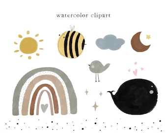 Watercolor Clipart, Bee, Rainbow, Characters (png, eps, svg, dxf)