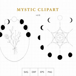 Mond-Phasen Clipart, Halbmond Clipart Svg, Phasen des Mondes ClipArt, Mond-Zyklus Clipart