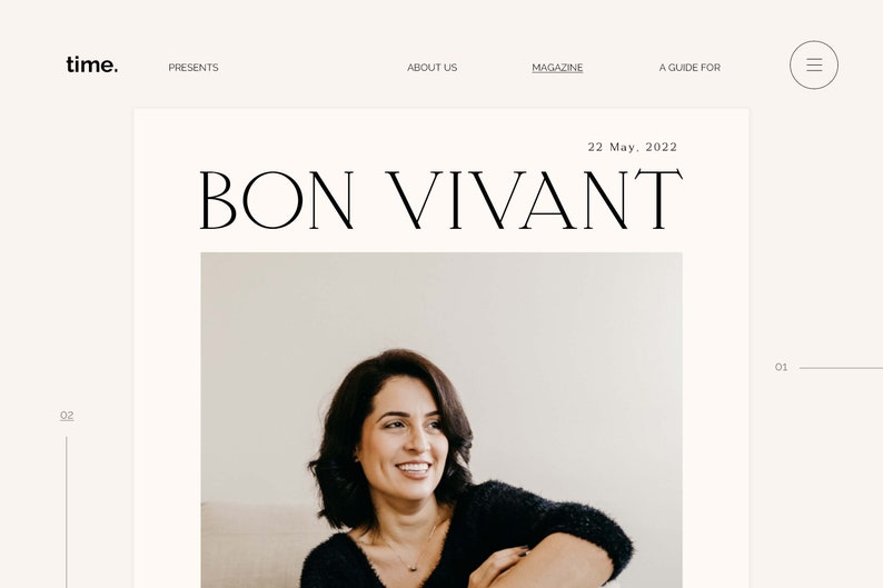 May include: A woman with dark hair and a black sweater smiles at the camera. The text "BON VIVANT" is above her in a black sans-serif font. The date "22 May, 2022" is above the text.