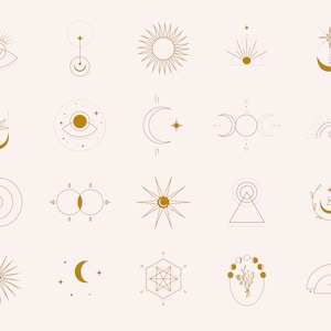 Celestial clipart png, jewelry logo icons, moon stars clip art for commercial use