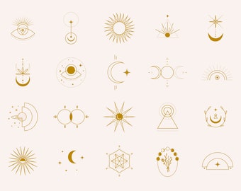 Celestial clipart png, jewelry logo icons, moon stars clip art for commercial use