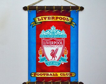 Set 5 In 1 Fc Liverpool Flag With Crest Banner Sticker Pennant