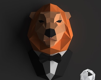 Papercraft Löwe, 3D Papiermodell, PDF Löwe im Anzug Vorlage, Low Poly Leo, Wanddekor DIY Geschenk, Tierkopf Trophäe, Papierskulptur, Pepakura