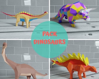 Papercraft Pack dinosaurs, pdo, OBJ, STL, 3d print 3D Low Poly, Paper sculpture DIY, jurassic park, gift Decor for home and office, pepakura