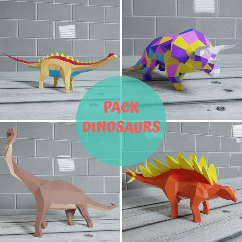 Papercraft Pack Dinosaurs Pdo 3d Low Poly Paper Etsy