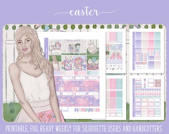 Easter | FOIL READY PRINTABLE Weekly Planner Sticker Kit | Erin Condren Life Planner Vertical | Silhouette Studio Cut Files | Spring Kit