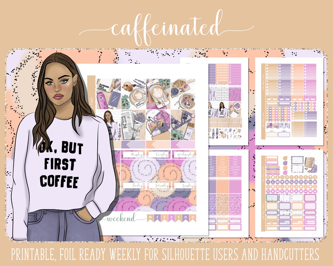 Caffeinated FOIL READY PRINTABLE Weekly Planner Sticker Kit Erin ...