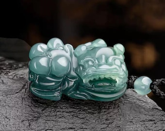 Natural A-Grade Jadeite Blue Water Dragon Turtle Pendant, Glutinous Jade