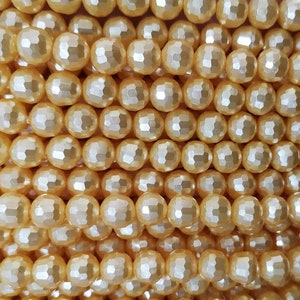 6mm-12mm Faceted South Sea Shell Pearls Smooth Round Beads, 15 inches 1 strand