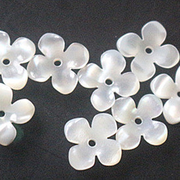 100 pcs Natural MOP Shell Flower Beads, White Shell, 6mm, 8mm, 10mm