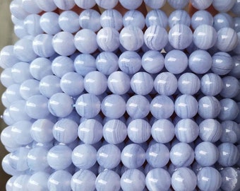 4 mm-12 mm Naturalne, gładkie, okrągłe koraliki z agatu koronkowego AAAAA w kolorze niebieskim, gładkie, okrągłe koraliki z agatu koronkowego w kolorze niebieskim, 15-calowy pełny sznur