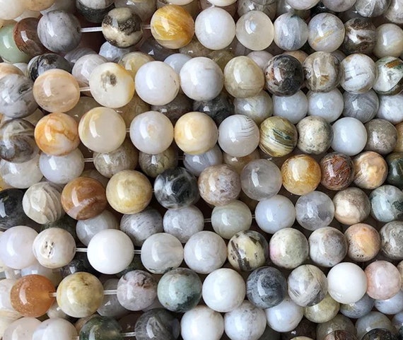 4mm 12mm Natural and Smooth Round Bamboo Leaf Agate Beads