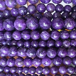 4mm-12mm Natural Charoite Smooth Round Beads, Sugilite Beads Bulk Supply.15&quot; strand