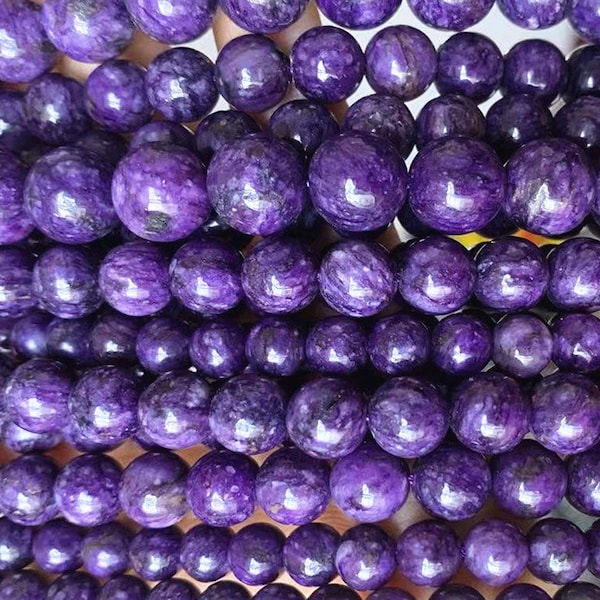 4mm-12mm Natural Charoite Smooth Round Beads, Sugilite Beads Bulk Supply.15" strand