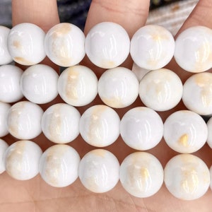 4mm-12mm White Gold Jade Smooth Round Beads,Jade Beads Wholesale Supply, 15 inch per strand