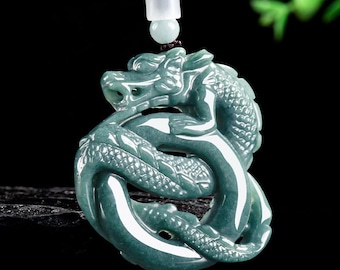 Colgante de dragón de agua azul de jadeíta natural de grado A, diseño majestuoso de dragón del zodíaco, jade tipo hielo