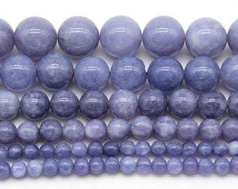 Cuentas de jade violeta de 4 mm a 14 mm, cuentas de jade redondas y lisas, suministro al por mayor de cuentas violetas, 15 pulgadas por hebra