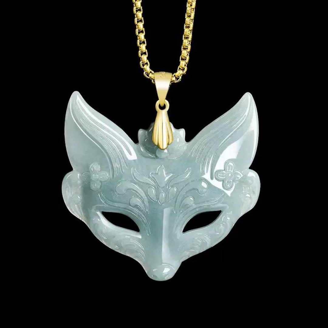 Natural A-grade Jadeite Blue Water Nine-tailed Fox Mask Pendant