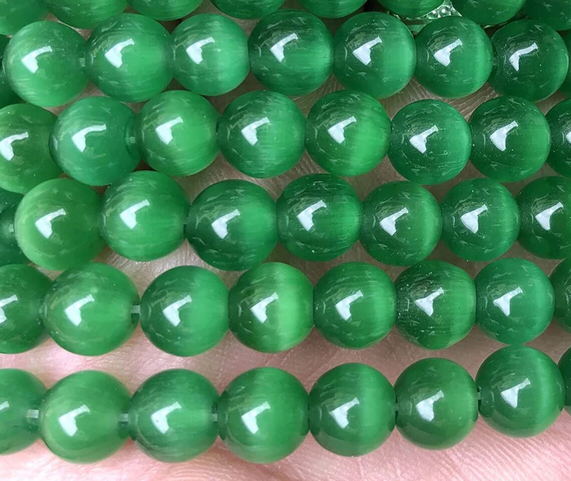Skinny Green Stainless Steel Cat Eye Stone Multi Layer Beading Gratuated Bead Necklace