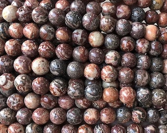 4mm-12mm Peau de léopard rouge naturel Jasper Gemstone Perles rondes lisses, Leopardskin Jasper Perles en gros Fournitures, 15 '' par brin
