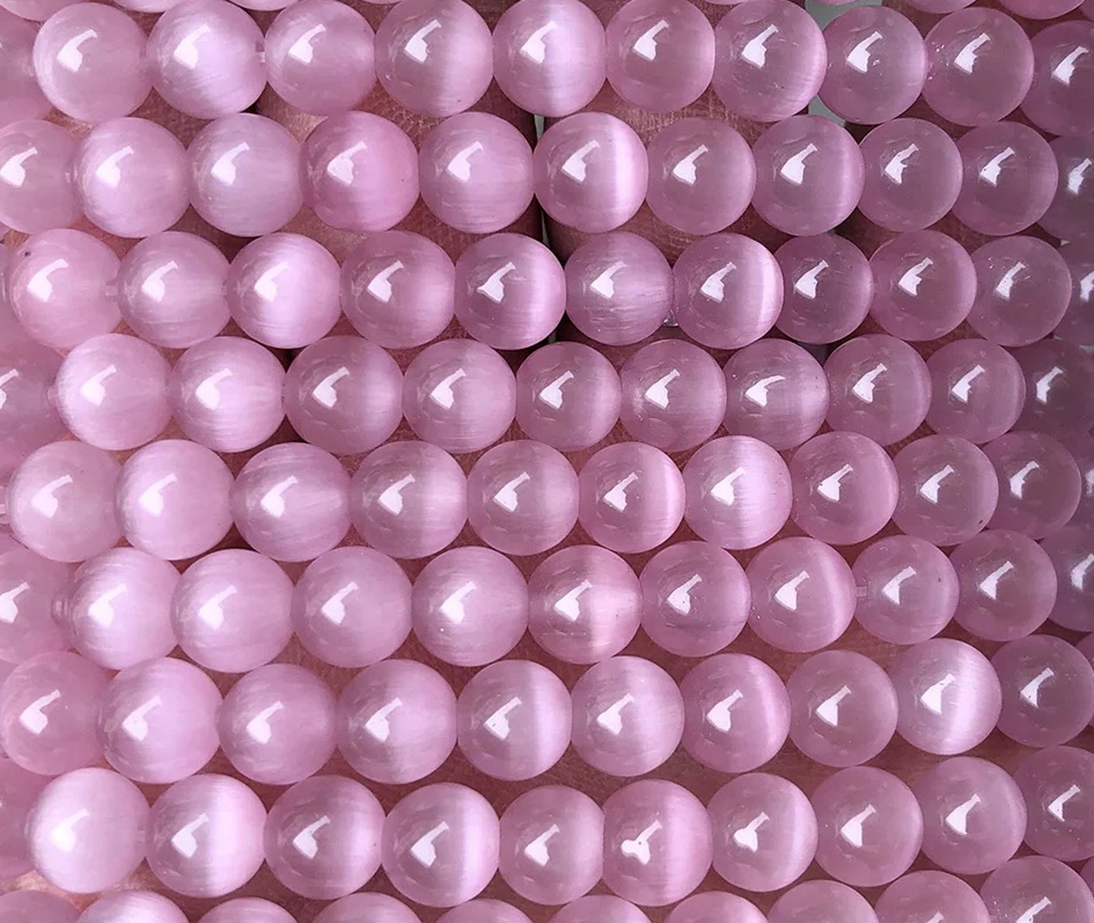 4mm14mm Natural Pink Cat Eye Stone Smooth Round Etsy