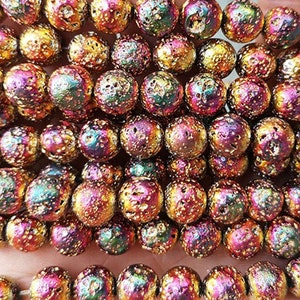 6mm-12mm Electroplate Volcanic Rock Lava beads,Lava round Beads,Volcanic Rock lava Beads,15&quot; per strand