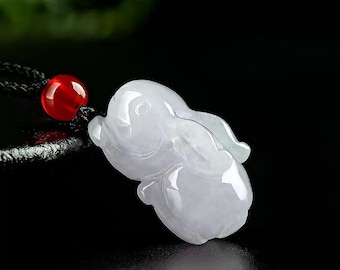 Natural A-Grade Jadeite Rabbit Zodiac Jade Rabbit Three-Dimensional Pendant