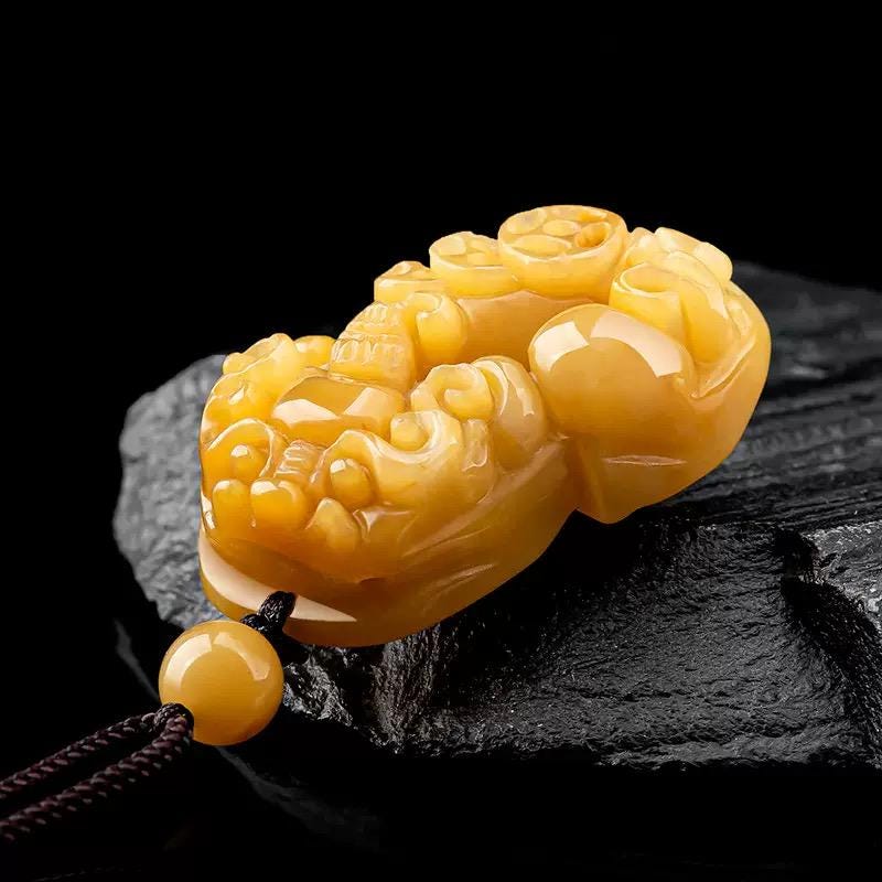 Natural Gold-silk Jade Coin Pi Xiu Gemstone Pendant,yellow Jade
