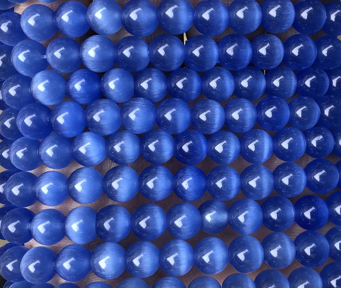 4mm14mm Natural Blue Cat Eye Stone Smooth Round Beads,cat's Eye Stone