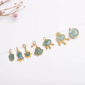 S925 Silver Gold Plated Set with Natural Blue Blue Jadeite Leaf Ruyi Lock Goldfish Cat Paw Pendant,For Jewelry making DIY accessories