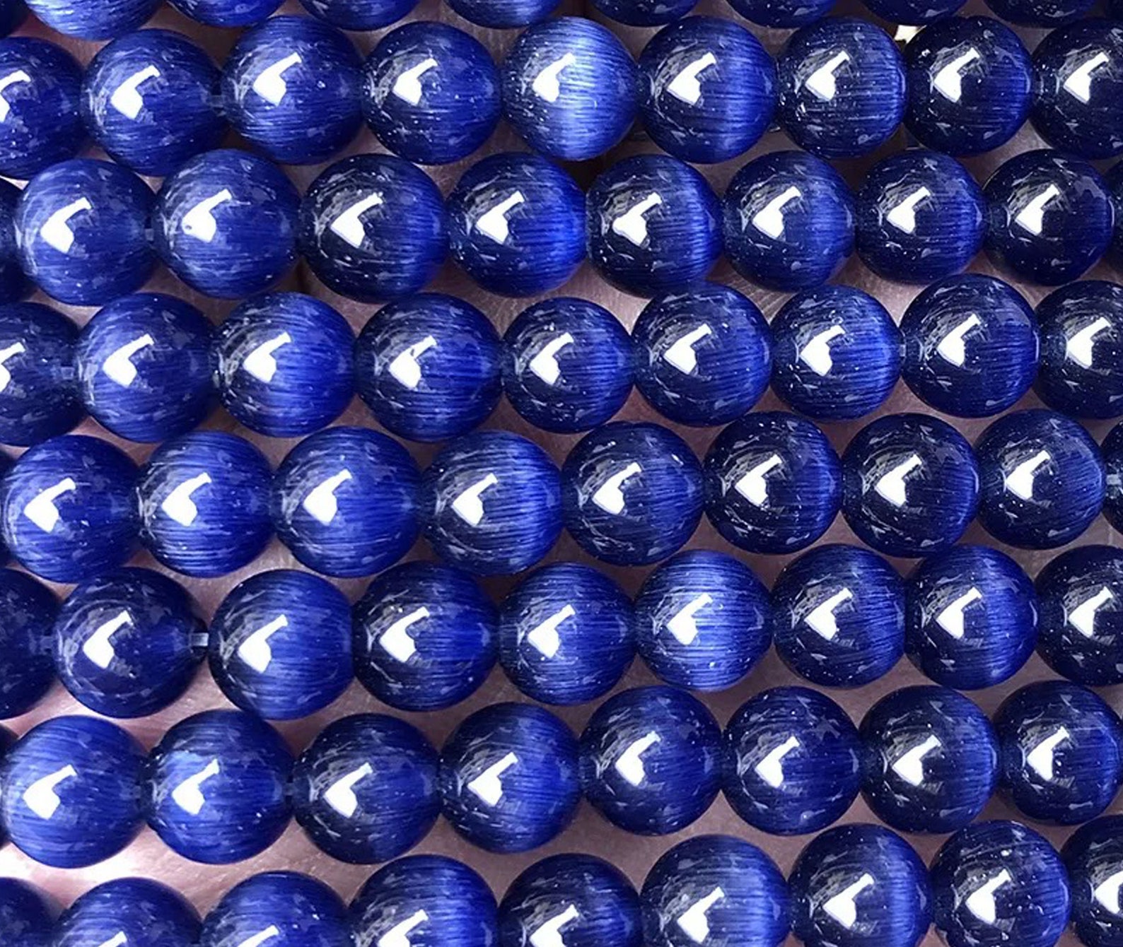 4mm14mm Natural Blue Cat Eye Stone Smooth Round Etsy